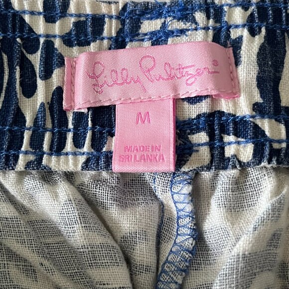 Lilly Pulitzer Linen Ankle Pants Women M Indigo White Pink Tassels Boho Coastal - Picture 5 of 11
